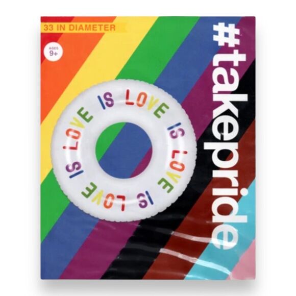 "Love Is Love" LGBTQ Pride Round Pool Float Swimming Ring Rainbow Inflatable 33” - Picture 3 of 12